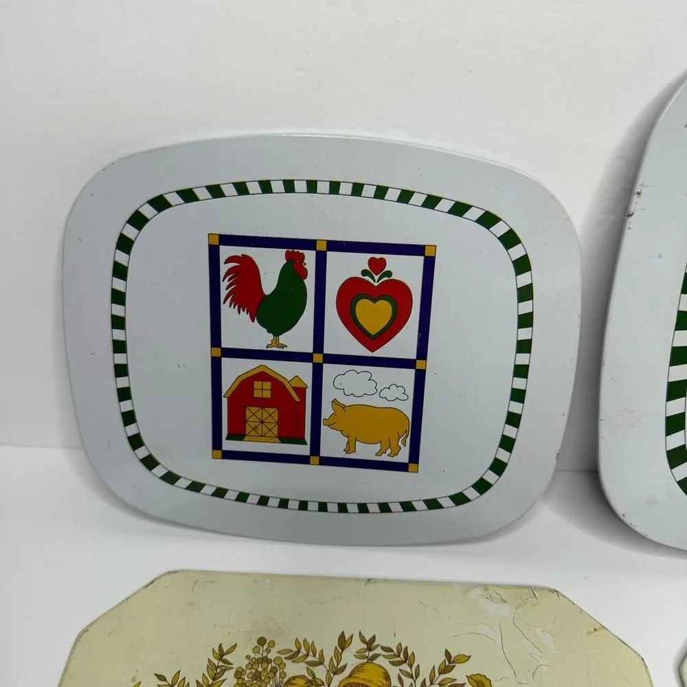 Ballonoff Vintage Metal Pot Holders With Mushrooms‎ and Chickens set of 4
